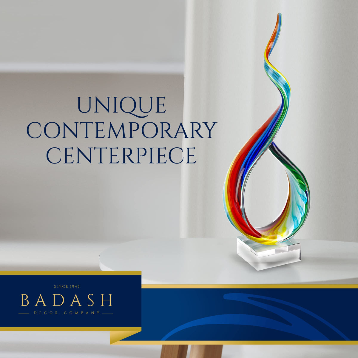 Badash Rainbow Murano-Style Sculpture - Home Decor Statue Glass Art - 18" Tall Mouth-Blown on Crystal Base
