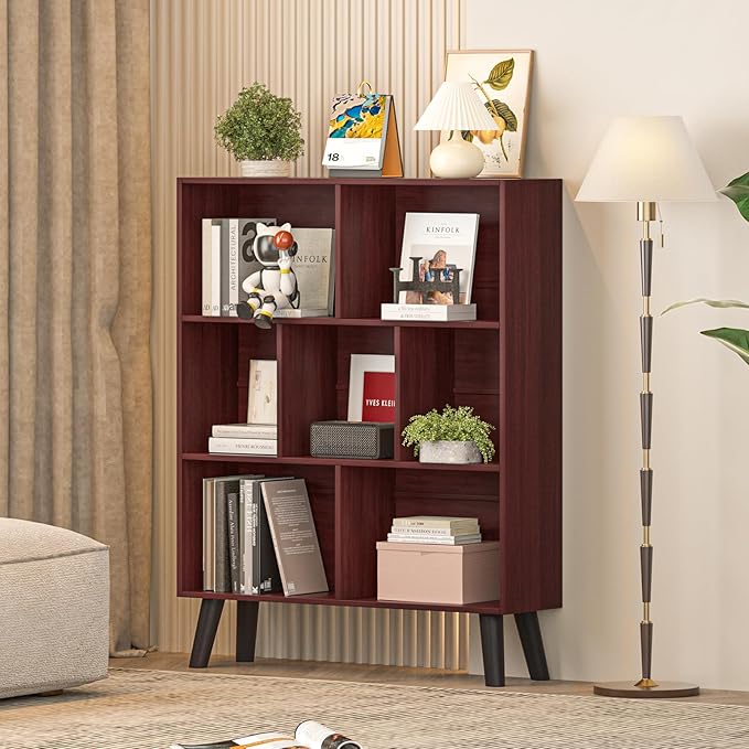 YAHARBO Walnut Bookshelf, 3 Tier Book Shelf