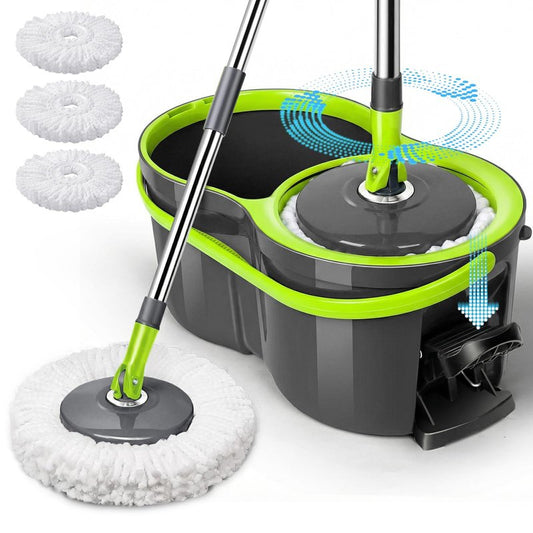 Spin Mop Bucket System,Masthome Pedal Spin Mop and Bucket with Wringer Set,EasyWring Microfiber Mop with 3 Mop Pads,360°Spinning Floor Cleaning System - Home & Office Suitable