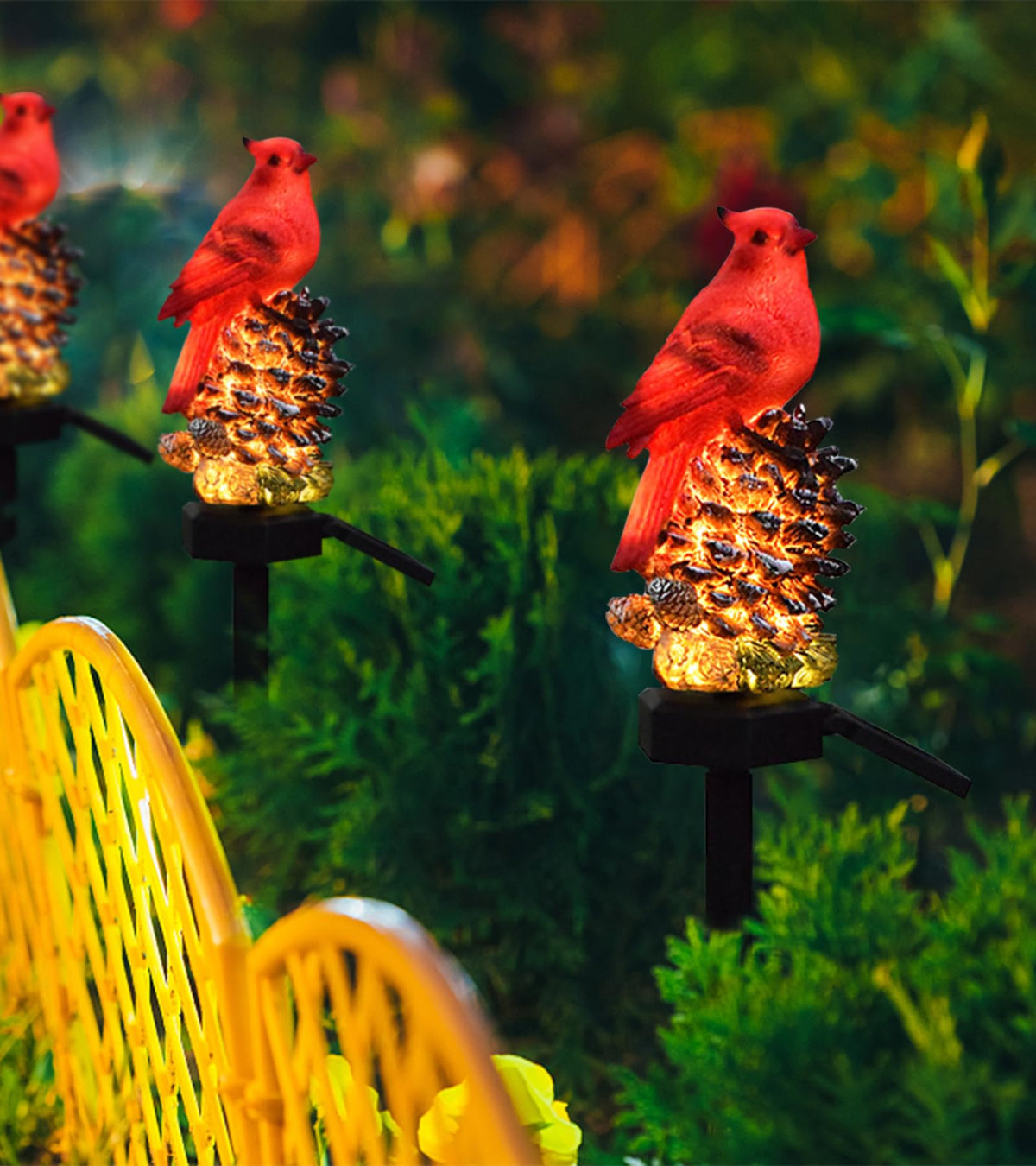 LAIAMER Cardinal Decor Solar Garden Decor Waterproof Red Bird Figurine Solar Stake Lights for Outside Yard Patio Lawn Porch Cemetery