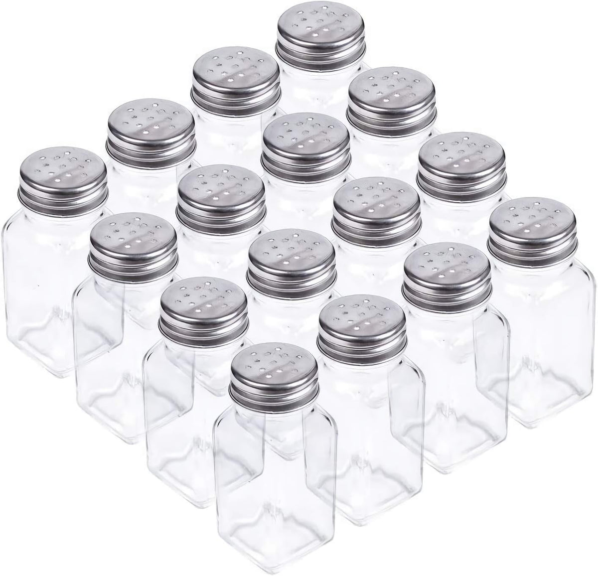 Tebery 16 Pack Clear Salt and Pepper Shakers Glass Set, Retro Style Glass Spice Shakers with Stainless Tops