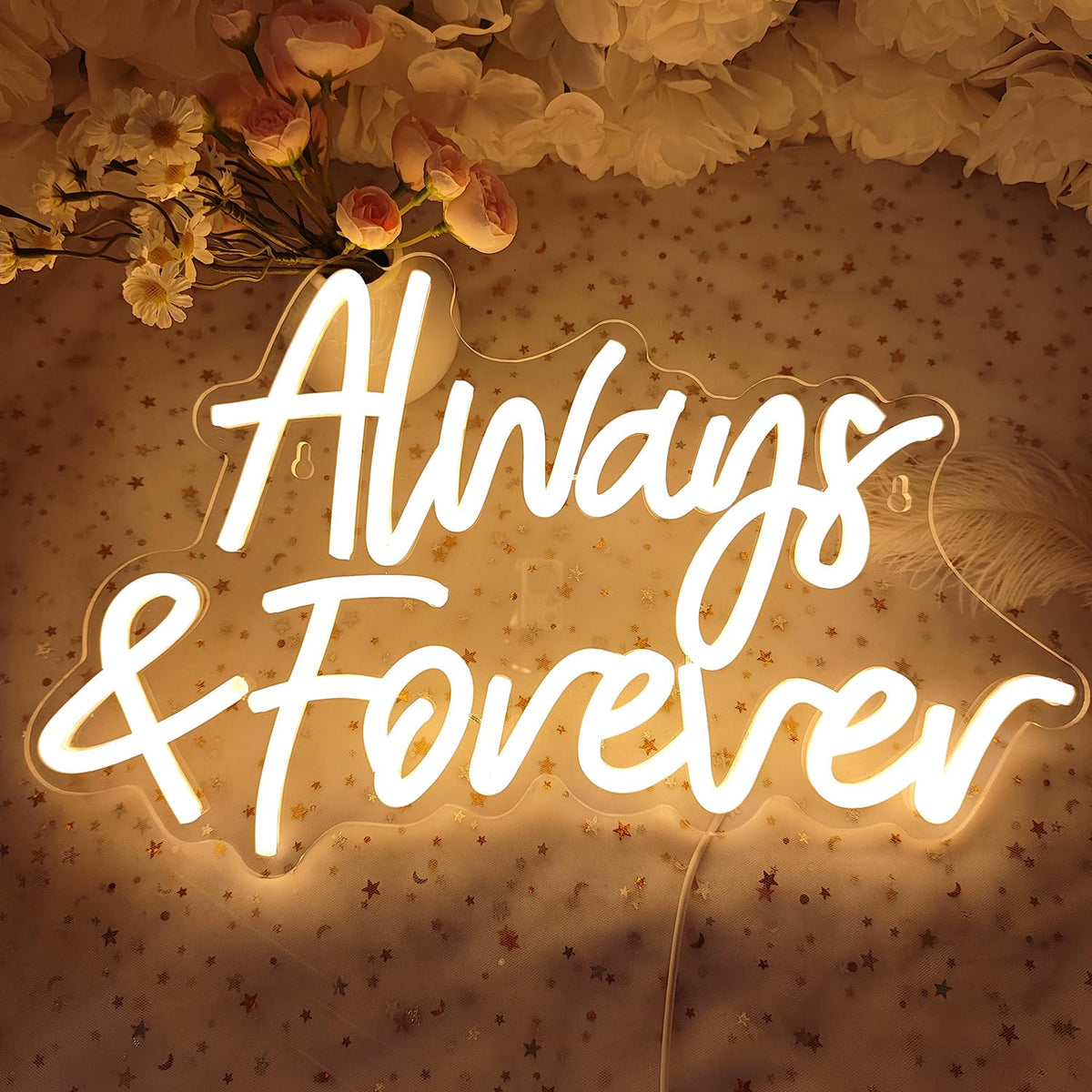 Planzo Always & Forever Led Neon Sign Light Wedding Birthday Party Backdrop Wall Decor Hanging Sign Bedroom Propose Anniversary Christmas Gifts 15.7”L X 9.4” USB Warm
