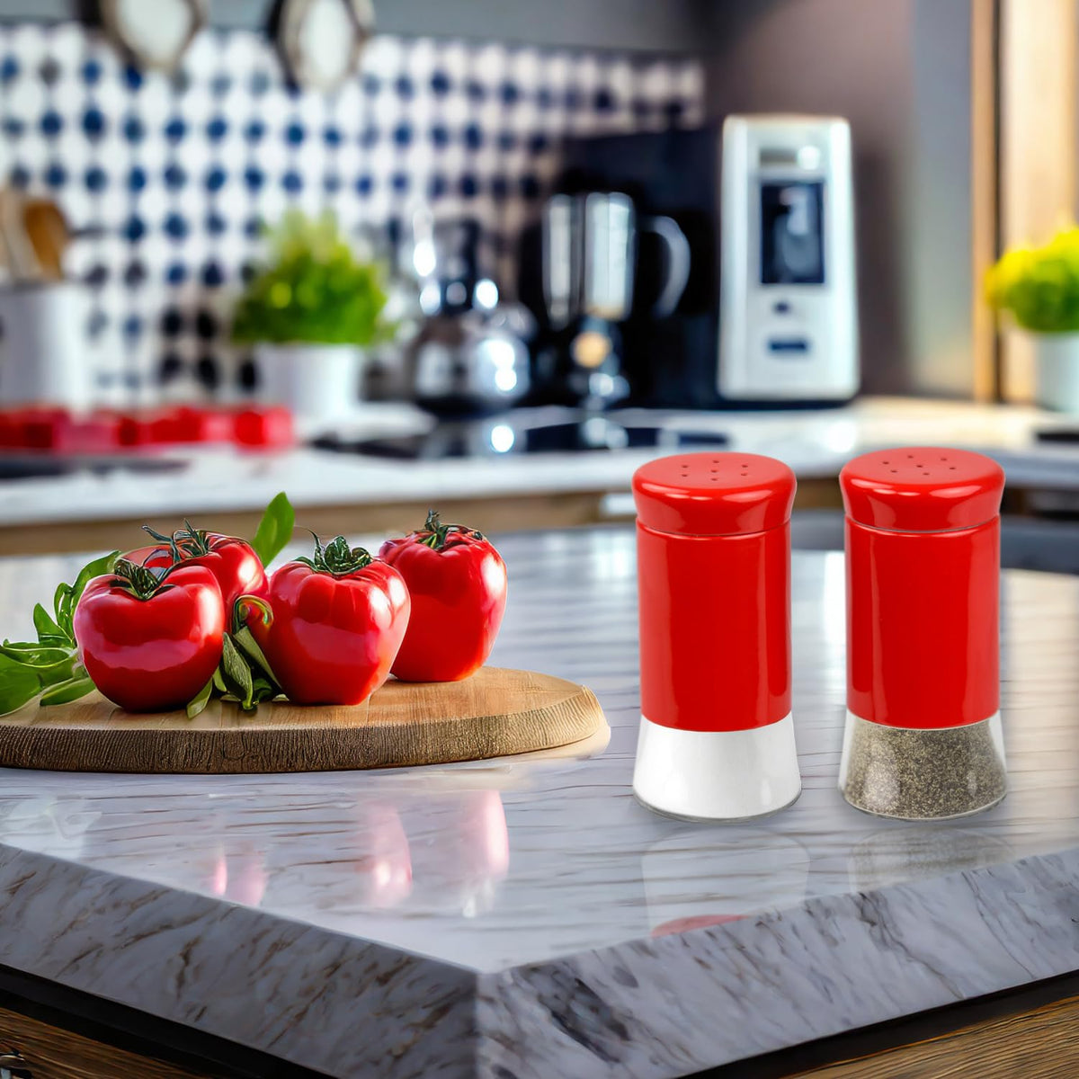 Retro-Styled Stainless Steel Salt and Pepper Shakers (Red), By Home Basics | 2 Piece Shakers for Salt, Pepper, Cumin, Cinnamon, Paprika, and More | With See-Through Glass Bases