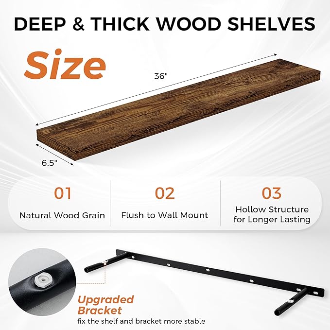 36Inch Floating Shelves for Wall 2 Pack Wood Shelves for Kitchen, Bedroom Wall
