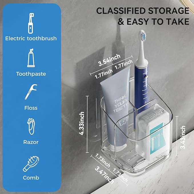 Toothbrush Holders for Bathrooms, 3 Slots Detachable Electric Toothbrush Holder