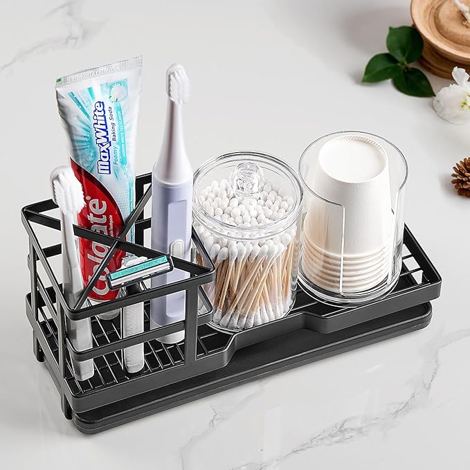 MYITYARD Toothbrush Holders for Bathrooms, Cotton Swabs & Cups Dispenser Set