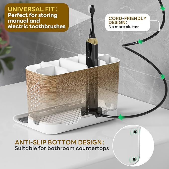 Bathroom Organizers and Storage 6 Slots Wood Grain Electric Toothbrush Holders