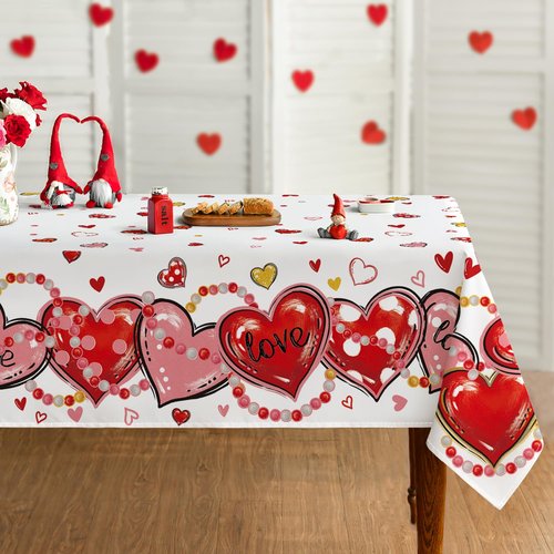 Horaldaily Valentine Tablecloth 60×84 Inch Rectangular, Love Hearts Red Washable Table Cover for Party Picnic Dinner Decor