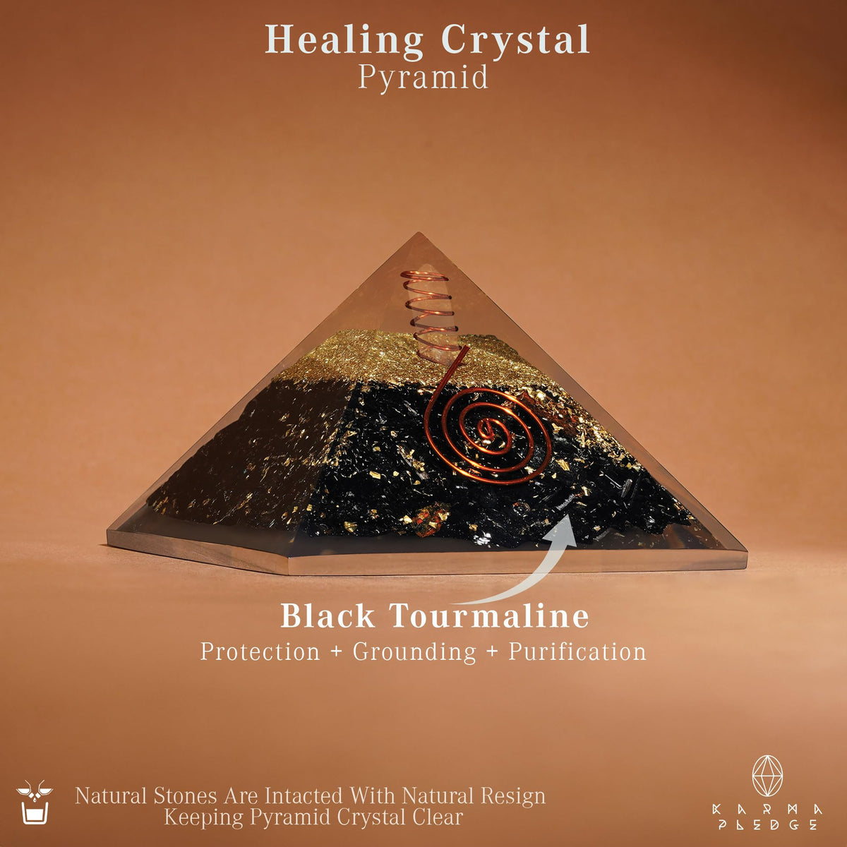 Chakra Healing Crystal Pyramid, Unique Birthday Gifts for Womens, Mom, Love One, Black Tourmaline Orgonite Orgone Pyramid for Meditation, Balance, Positive Energy, Success, Office Desk Decor