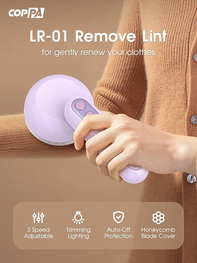 COPPA Lint Remover, LR-01 Remove Fuzz Lint USB-C Rechargeable 6 Blades & 3