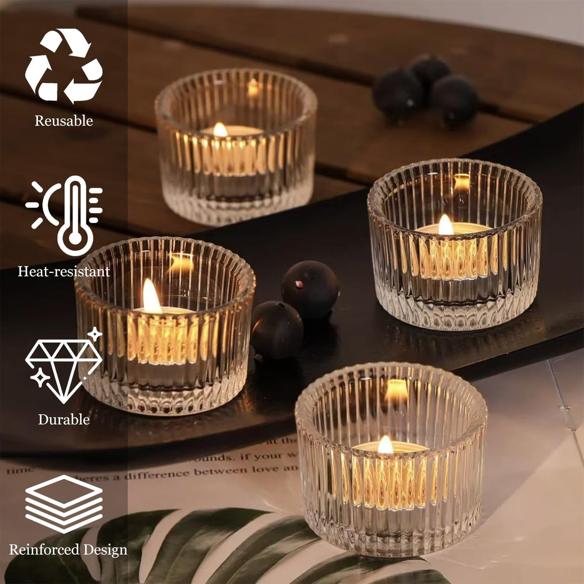 Clear Glass Votive Candle Holders 12 Pack, Small Glass Cups for Tea Lights, Wedding Centerpieces, Table Decorations, Home Decor, Party Favors, Bulk Set of 12