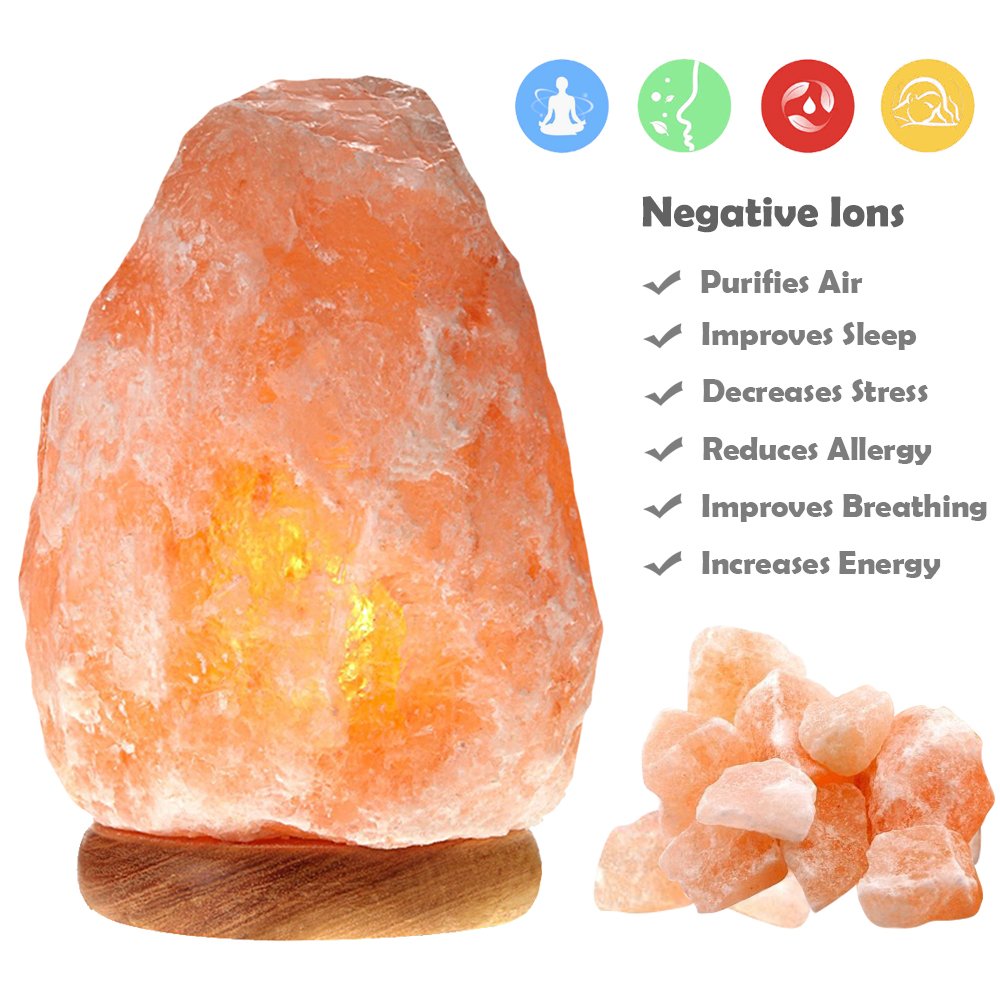 Betus [Natural Crystal Himalaya Salt Lamp Hand Carved on Wood Base with Dimmable Cord and Light Bulb - 6 to 7 Inches Height, 3 to 5 Pounds