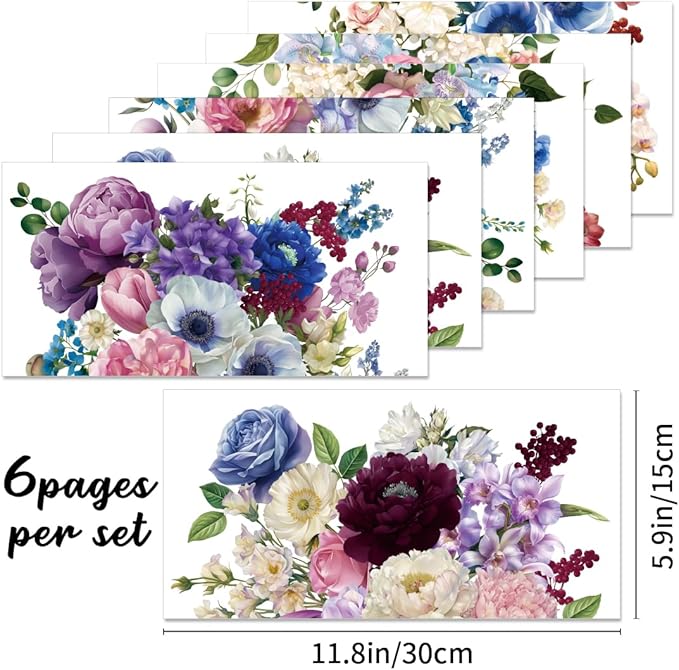 6 Sheets Watercolor Flower Rub on Transfers