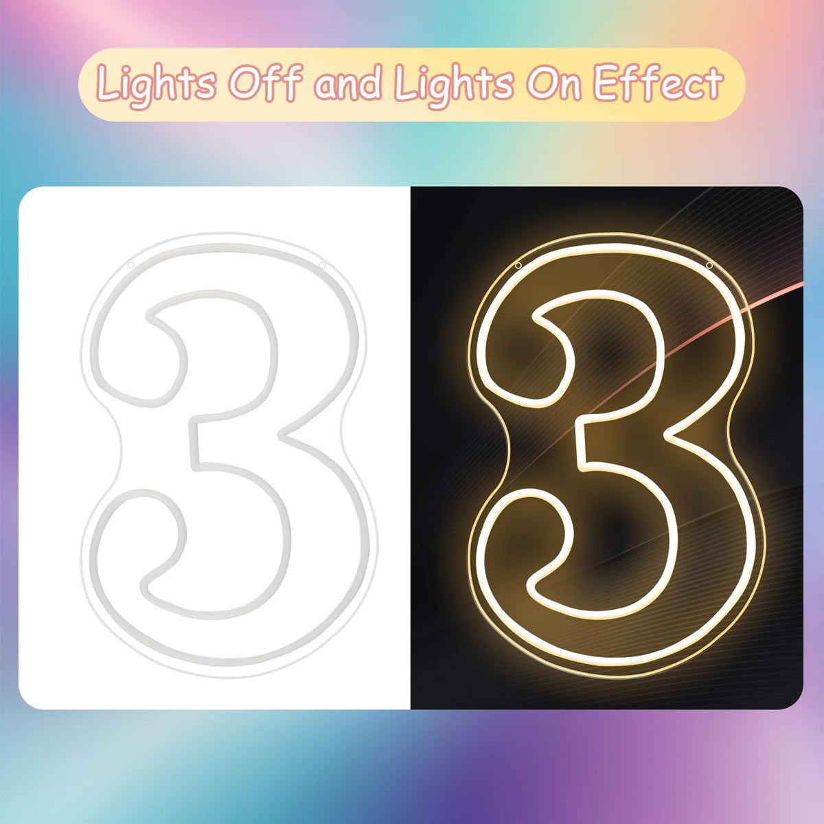 RUMONZS LED Acrylic Light up Number, Decorative Transparent Light up Letters USB Powered Big Number Sign Light for Birthday, Night Light, Party, Anniversary, Christmas, Home Decor, Wedding 12'' (number3)