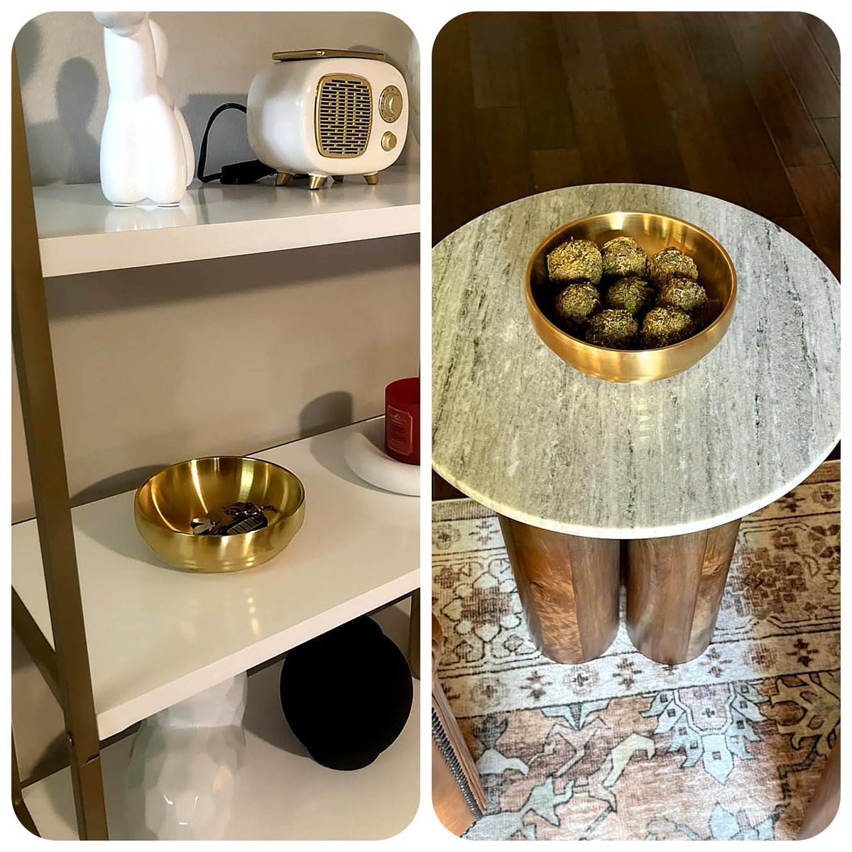 Rliguanrui 7.4 inch Gold Decorative Bowl for Home Decor - Modern Fruit Bowl for Kitchen Counter, Key Catch All & Entryway Table Centerpiece, Stylish Golden Finish
