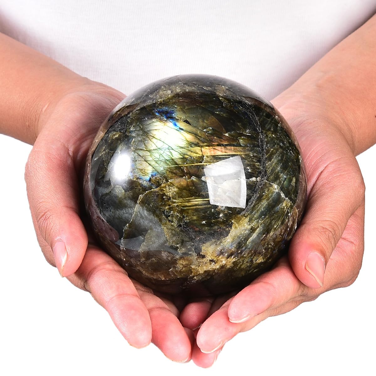 MOGEMT Labradorite Crystal Ball with Stand Large Crystals Sphere Decorative Ball Meditation Witchcraft Home Decor 90-100mm/3.5-3.9"