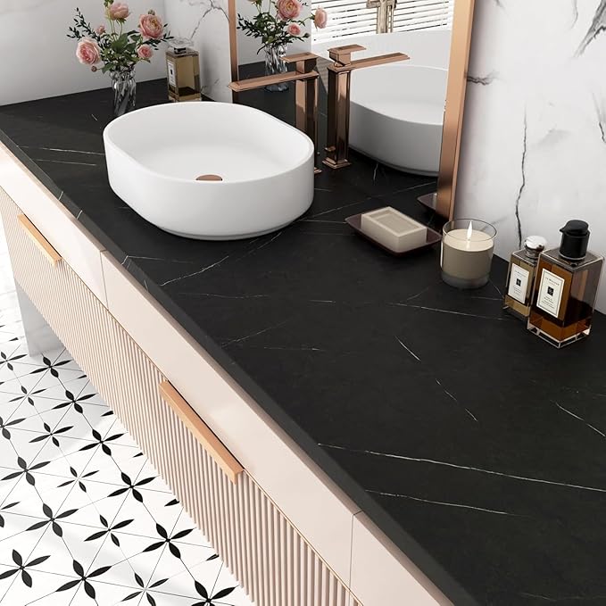 FunStick 36"x200" Black Marble Contact Paper Peel and Stick Countertop Paper