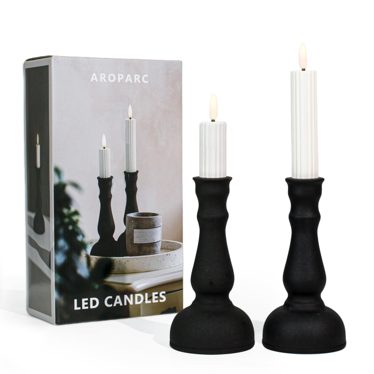 Aroparc Flickering Flameless Battery Operated LED Candles,Realistic All-Metal Candle Lights No-Melted, Room Decor, Home Decor - Matte 2pcs 1 Tall+1 Short