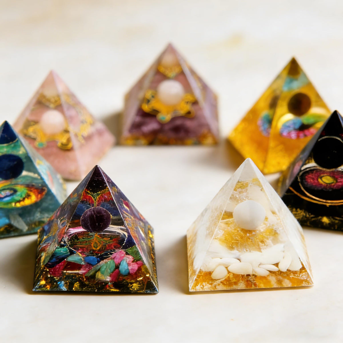AierCrystal (2inch-7pcs Natural Healing Crystal Pyramid Set —Feng Shui Home Decoration, Chakra Balancing Purification, Energy Healing Meditation Tool, Home Ornament(5cm Pyramid 7pcs Set)