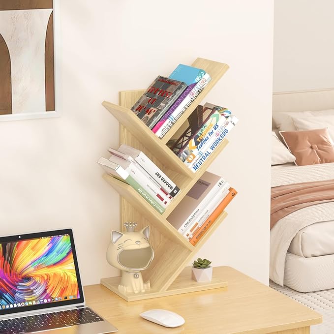 SHEEPAM 5 Tier Tree Book Shelf, Small Desktop Bookshelf