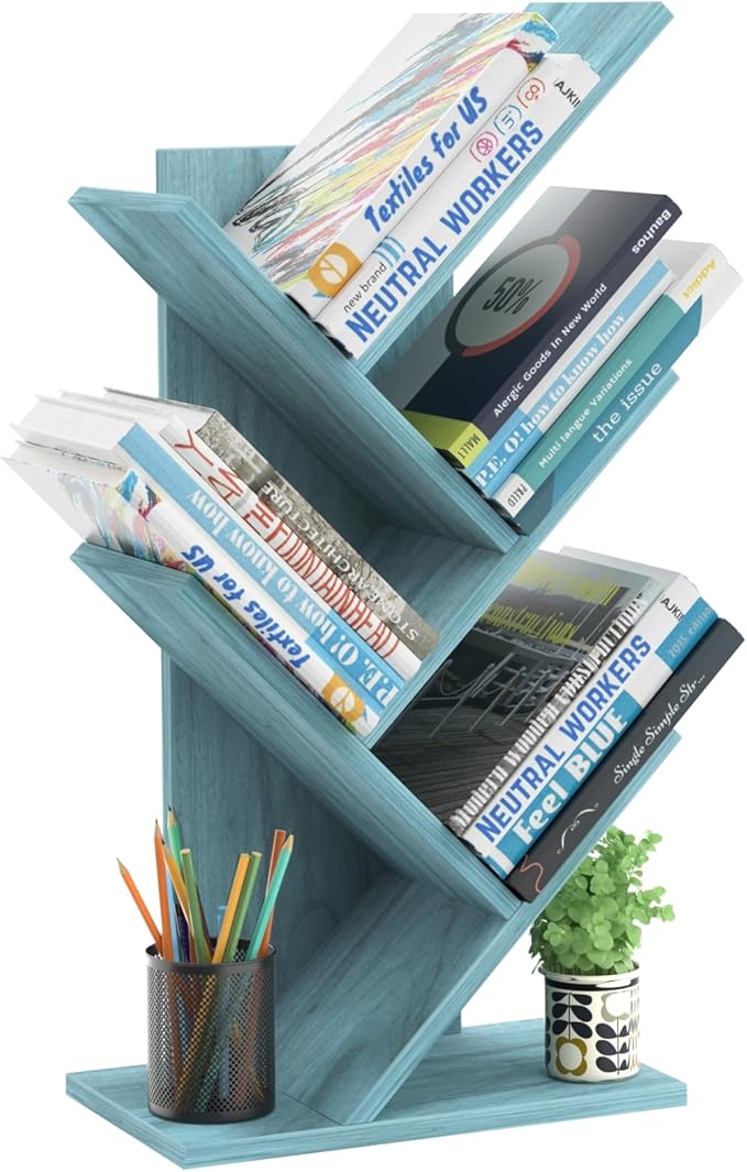 SHEEPAM 5 Tier Tree Book Shelf, Small Desktop Bookshelf