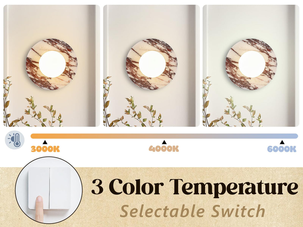 Calacatta Viola Marble Wall Sconce-Unique 7.8”Alabaster Sconce for Bedroom,Bathroom Vanity,Hallway & Yoga Room,Modern Hardwired Marble Style Stone Glass Wall Lamp for Meditation,Reading & Spa Decor