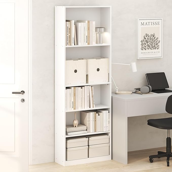 Furinno Jaya Book Shelf, 5-Tier Tall Book Shelf, Bookcase