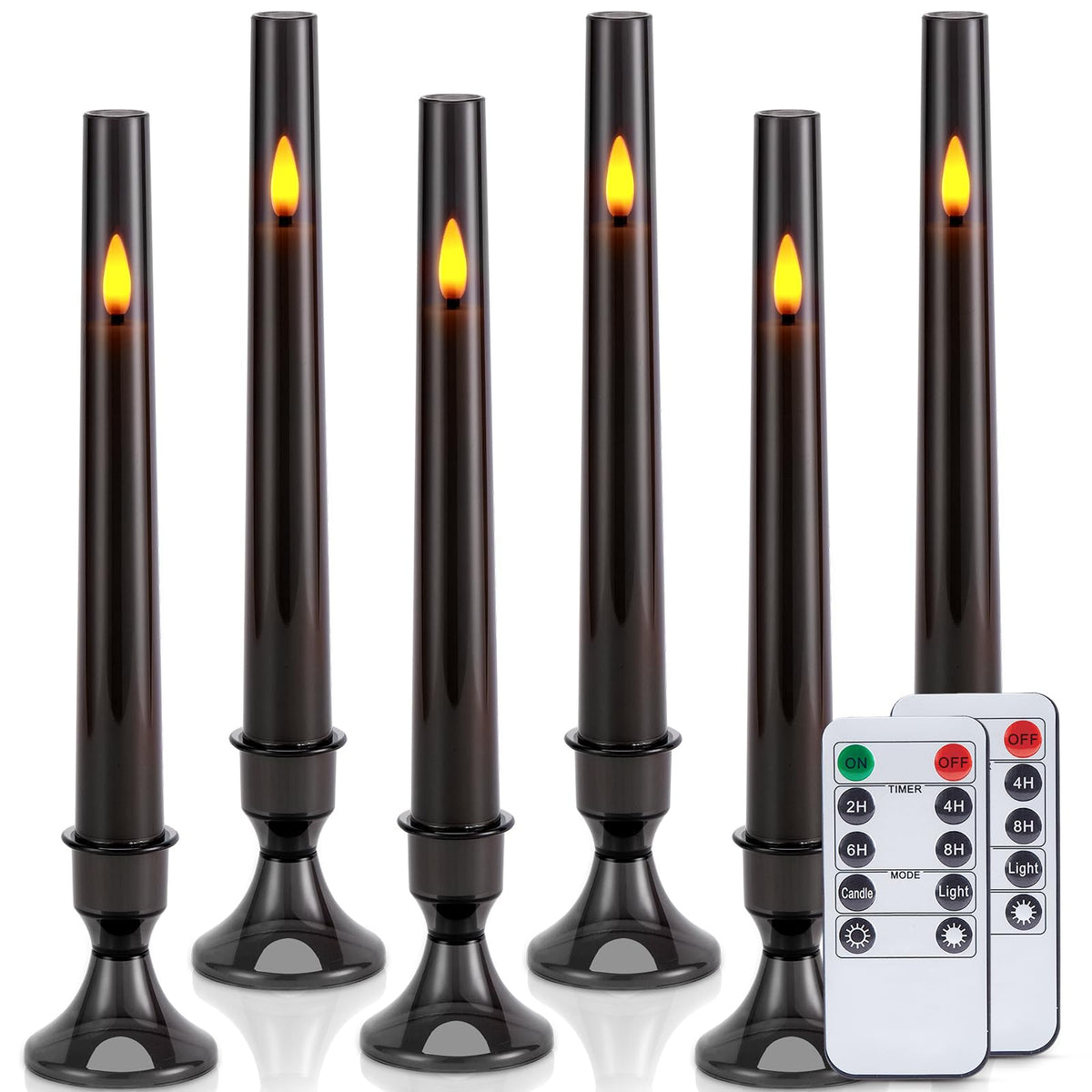 IMAGE Upgraded Flameless Taper Candles, 6-Pack Remote Control Timer Flickering LED Candles, Perfect for Christmas, Home, Wedding, and Party Decor (Grey)