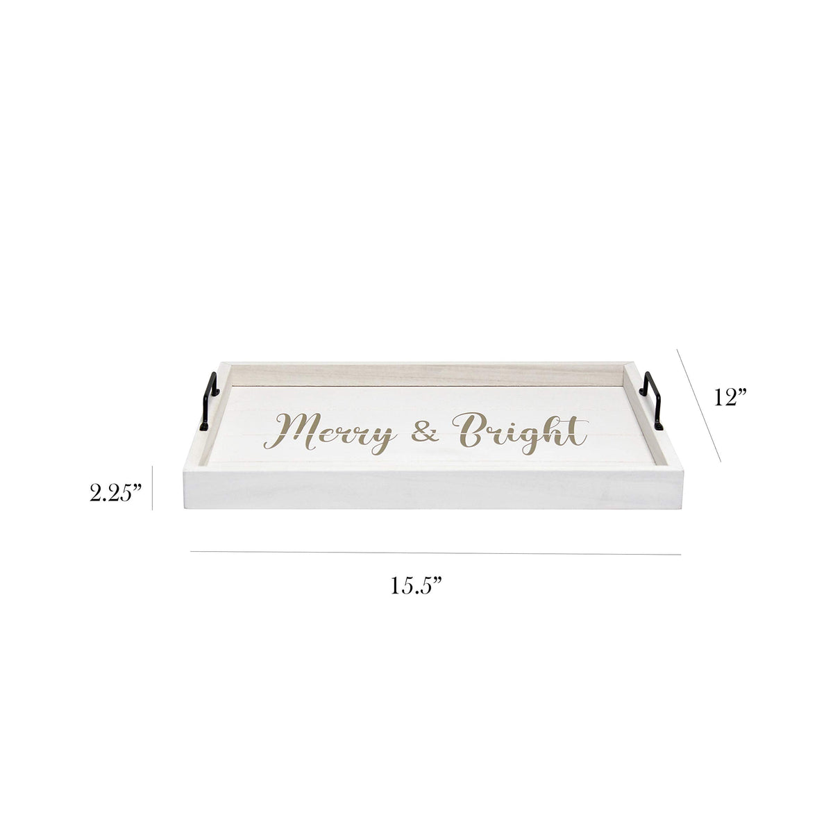 Elegant Designs HG2000-WMB Christmas Decoration 15.50" x 12", Decorative Wood Serving Tray w/Handles, White Wash Merry & Bright