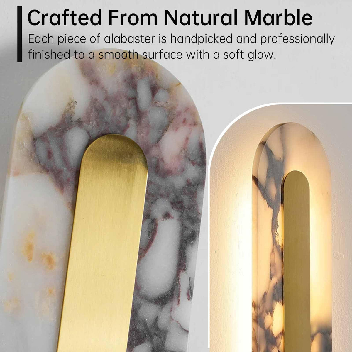 YMDHFS Alabaster Wall Sconce Oval Marble Wall Mount Light Gold Design Bathroom Vanity Light Natural Stone LED Warm Light for Living Room Bedroom Dining Room Hallway Indoor Lighting