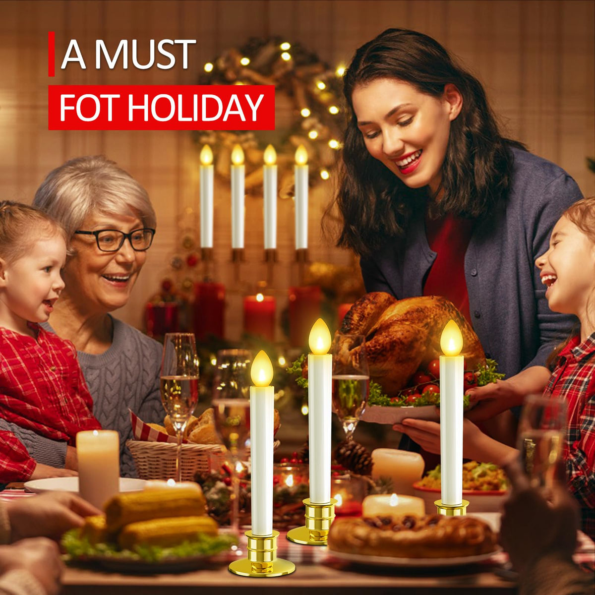 10 Pack Christmas Window Candles Lights Flameless Candle Battery Operated Candles with Remote Control Timer Gold Holders LED Candle for Party Table Top Xmas Thanksgiving Christmas Window Decorations
