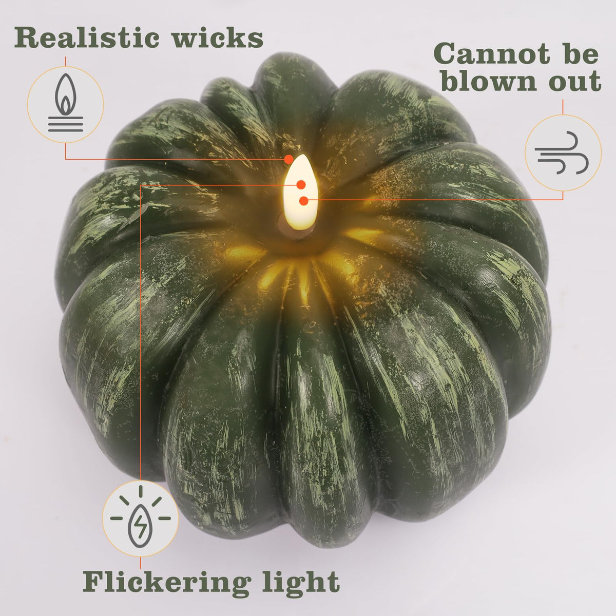 RGQSUN [Timer] Fall Pumpkin Flameless Candles Flickering LED Candles Battery Operated Pumpkin Lights Fall Table Decor for Home,Halloween,Thanksgiving