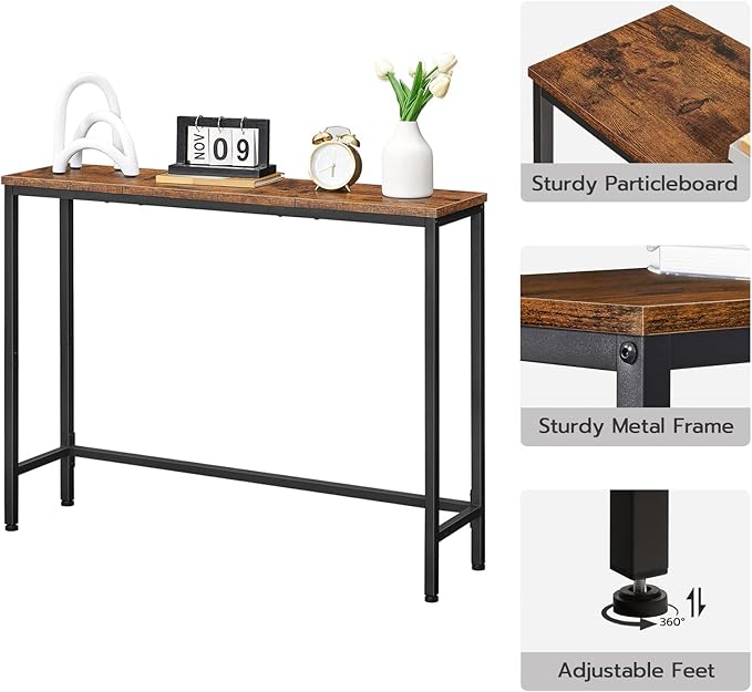 HOOBRO Narrow Console Table, 39.4" Small Entryway Table, Thin Sofa Table