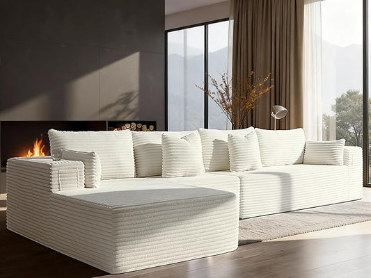 138" Cloud Sectional Couch, Comfort L Shaped Boneless Couch