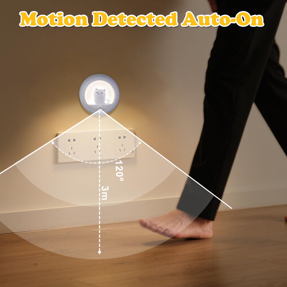 Attivolife Cat Magnetic Motion Sensor Light, Rechargeable Locker Night Lamp Dimmable, Warm White LED, Bedroom Hallway Stair Bathroom Kitchen