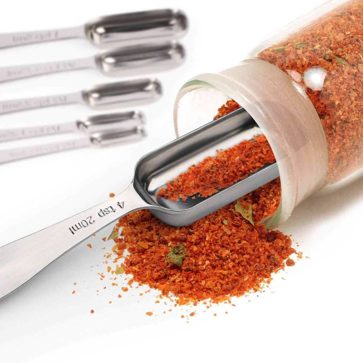 FANGSUN Narrow Measuring Spoons Set of 10, Heavy-Duty Stainless Steel Measuring Spoons with Long Handles & Engraved Measurements, Fits in Spice Jars, for Baking & Cooking
