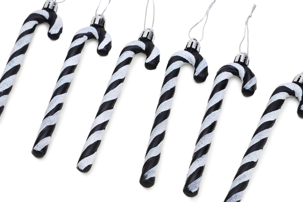 Christmas Concepts® Pack of 6-13cm Glitter Candy Cane Christmas Tree Decorations/Ornaments (Black & White)