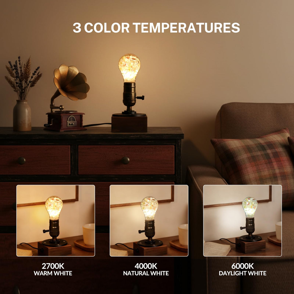 Zuria E26 LED Bulb Crystal Light Bulb, 40 watt Light Bulbs Soft Warm White, 2700K/4000K/6000K, Non-Dimmable, 5W E26 Edison Screw Bulbs for Yoga Nightlight Bedroom Living Home Decor, 2-Pack