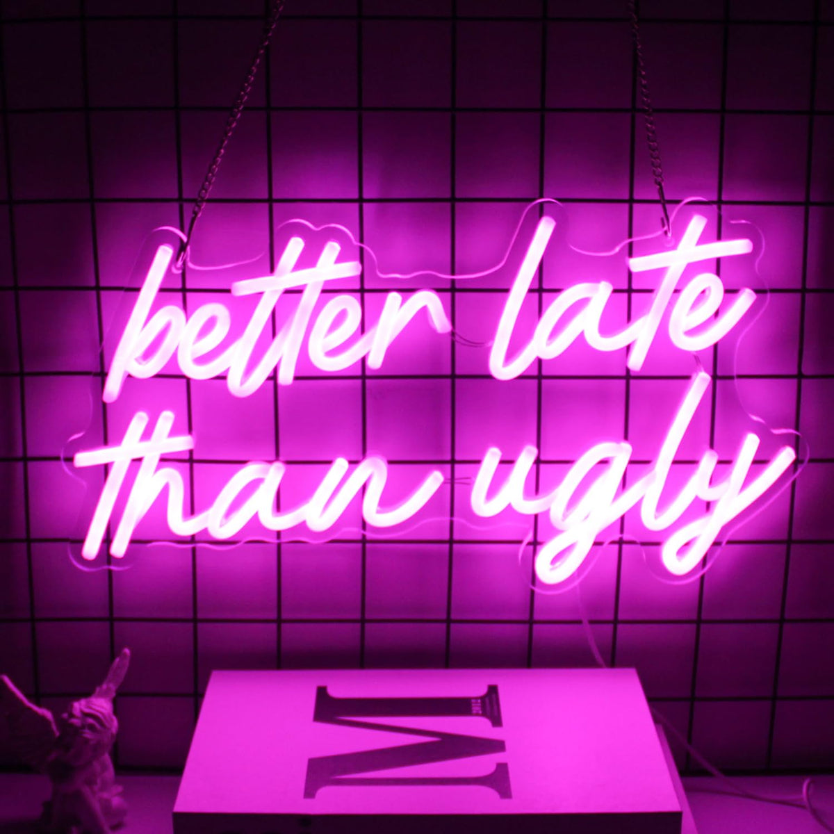 Better Late Than Ugly Neon LED Sign Pink Word Light Up Signs Beauty Room Decor Letter Neon Signs for Wall Decor LED Neon Light Sign for Bedroom Beauty Salon Wedding Bar Party Decor