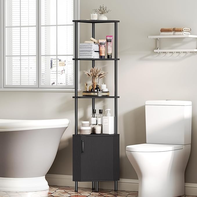 HOOBRO Corner Cabinet with LED Light, Corner Shelf Stand with Storage and Doors