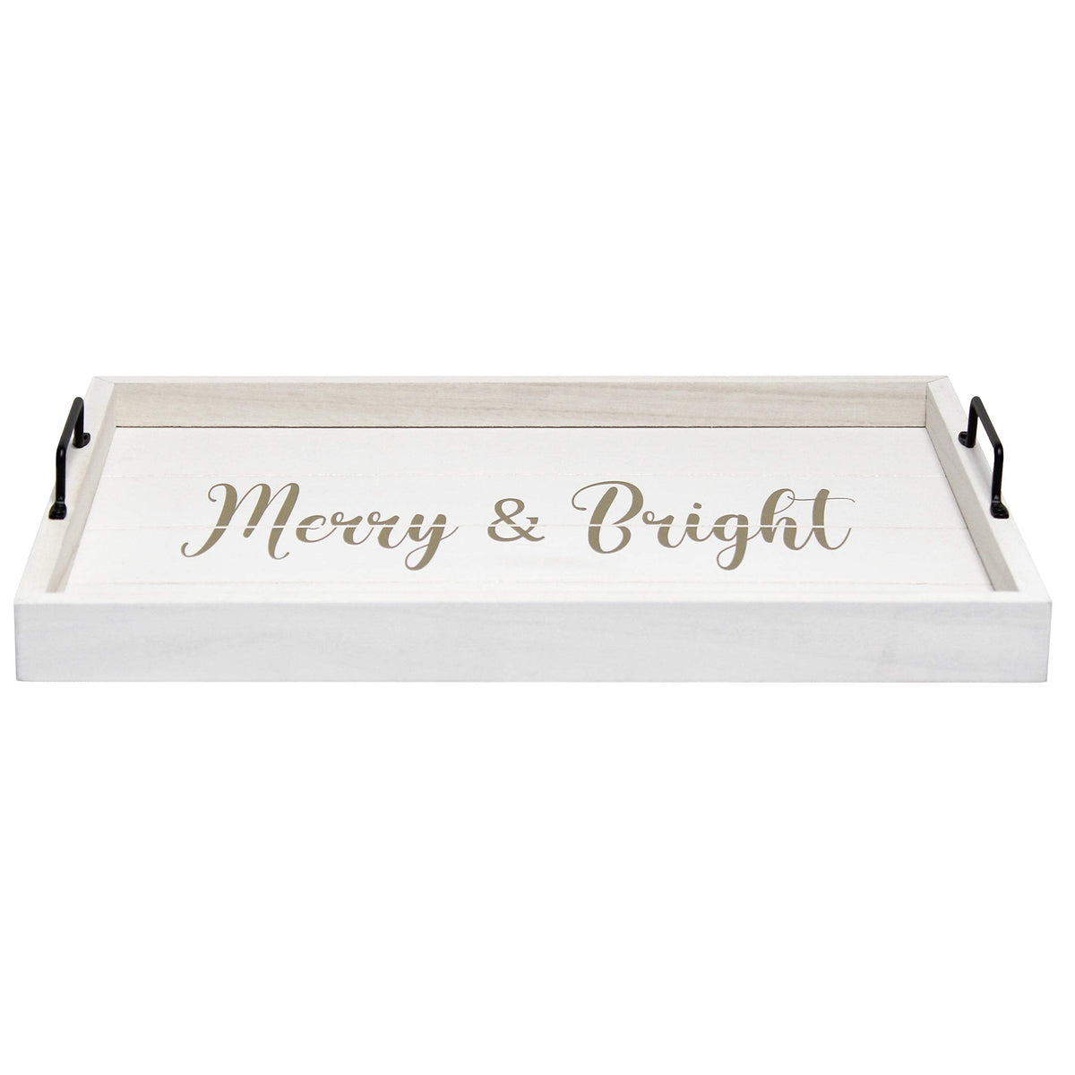 Elegant Designs HG2000-WMB Christmas Decoration 15.50" x 12", Decorative Wood Serving Tray w/Handles, White Wash Merry & Bright
