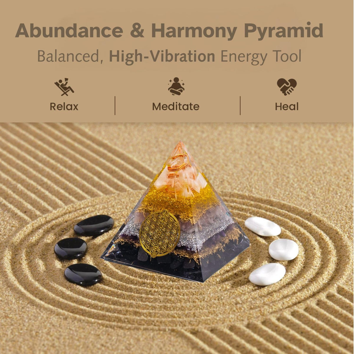 Citrine, Shungite Orgone Pyramid, Selenite, Rose Quartz, Amethyst, orgonite Chakra Pyramid Crystal, Energy Generator