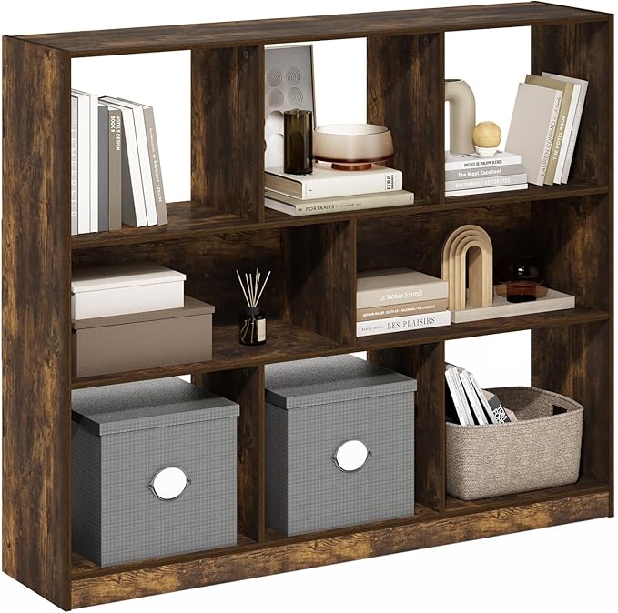Furinno DALY Book Shelf, 8-Cube Bookshelf, Horizontal Cube Storage Organizer