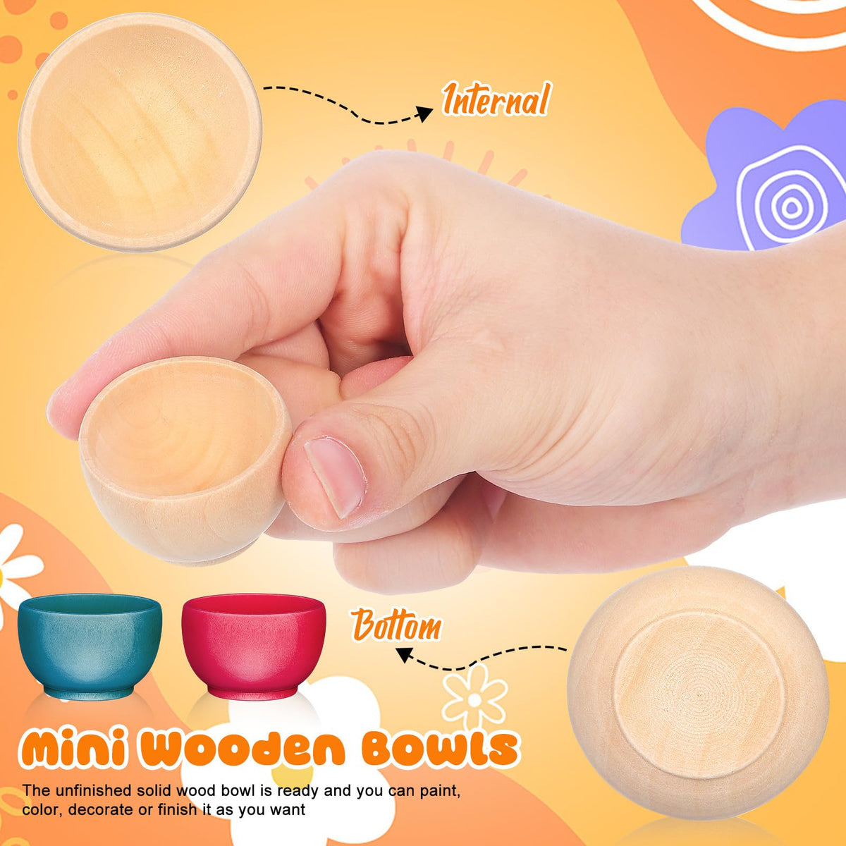 Didiseaon 12 Pcs Unfinished Wooden Pinch Bowls 1.49In Small Wood Bowls for Dipping Sauce Nuts Snacks DIY Craft Painting Home Decoration Art Projects