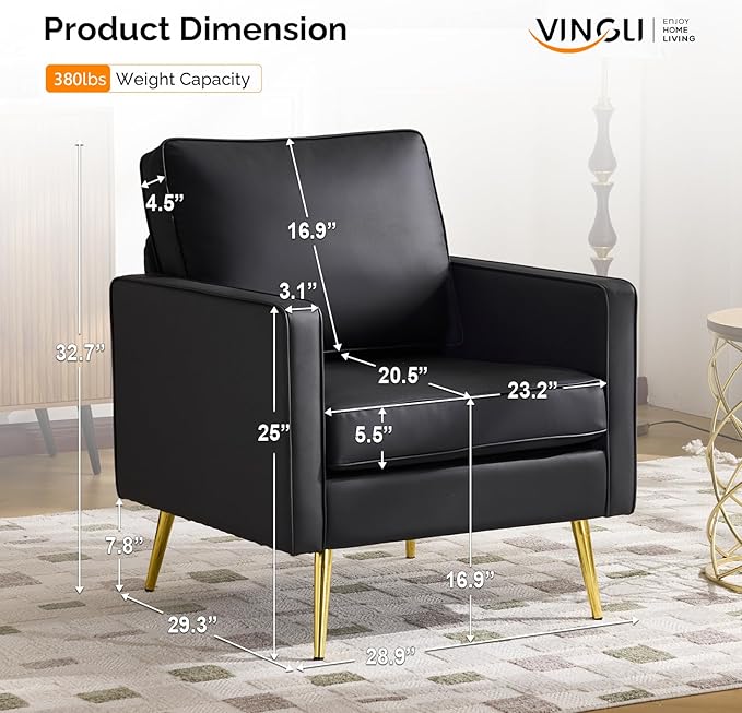 VINGLI Modern PU Leather Accent Chairs Set of 2, Single Sofa Chair