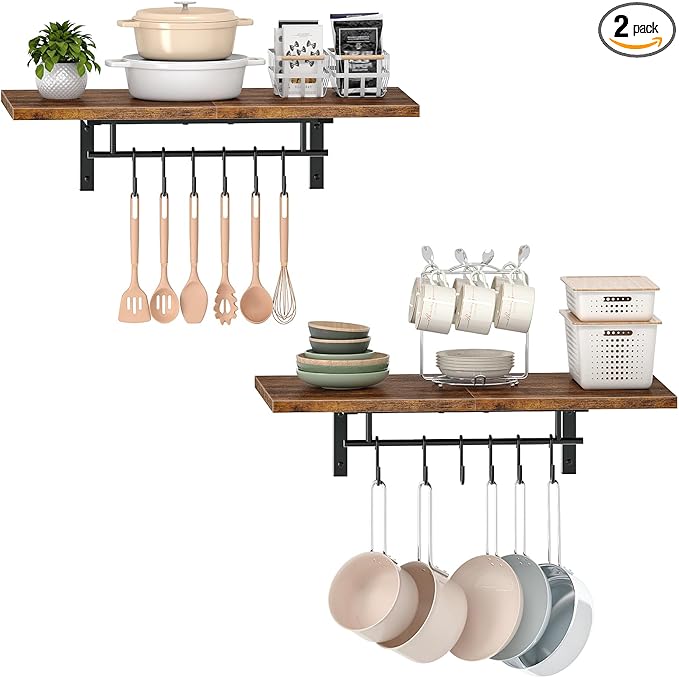 CHOEZON Wall-Mounted Pot Racks, Floating Shelves, Wall Shelves, Vintage Pot
