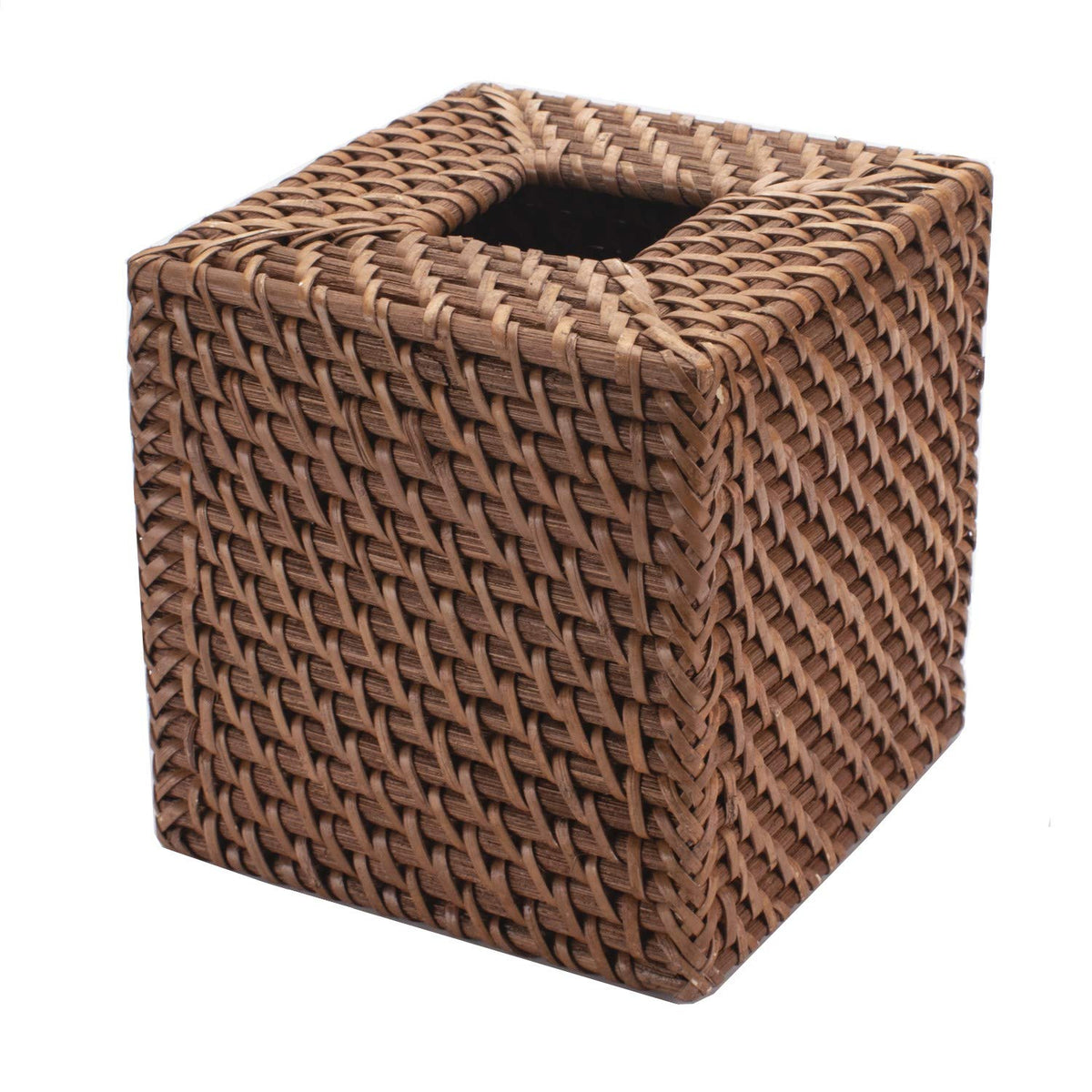 Rattan Tissue Box Cover Natural Woven Facial Napkin Holder Square (Honey Brown, 5.5x5.5x5.9 Inch)