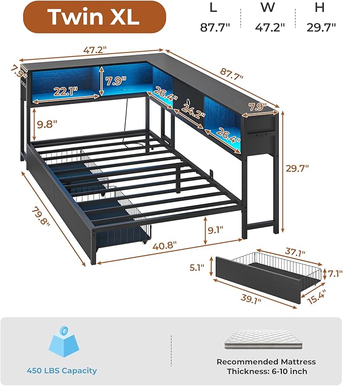 DICTAC Corner Bed Frame Twin XL