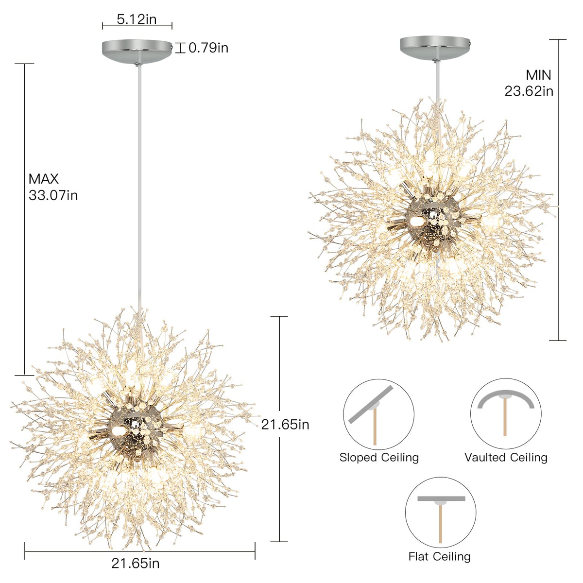 Depuley Crystal Chandeliers, 12 Lights Modern Dandelion Firework Sputnik Chandelier Pendant Light Fixtures for Living Room, Dining Room, Bedroom, Kitchen, Porch, G9 Bulbs