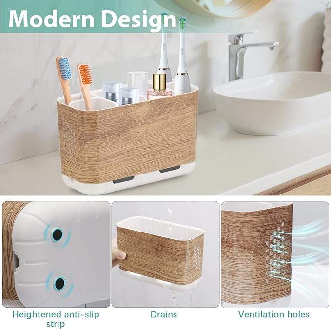 Boperzi Toothbrush and Toothpaste Holder Wood Grain
